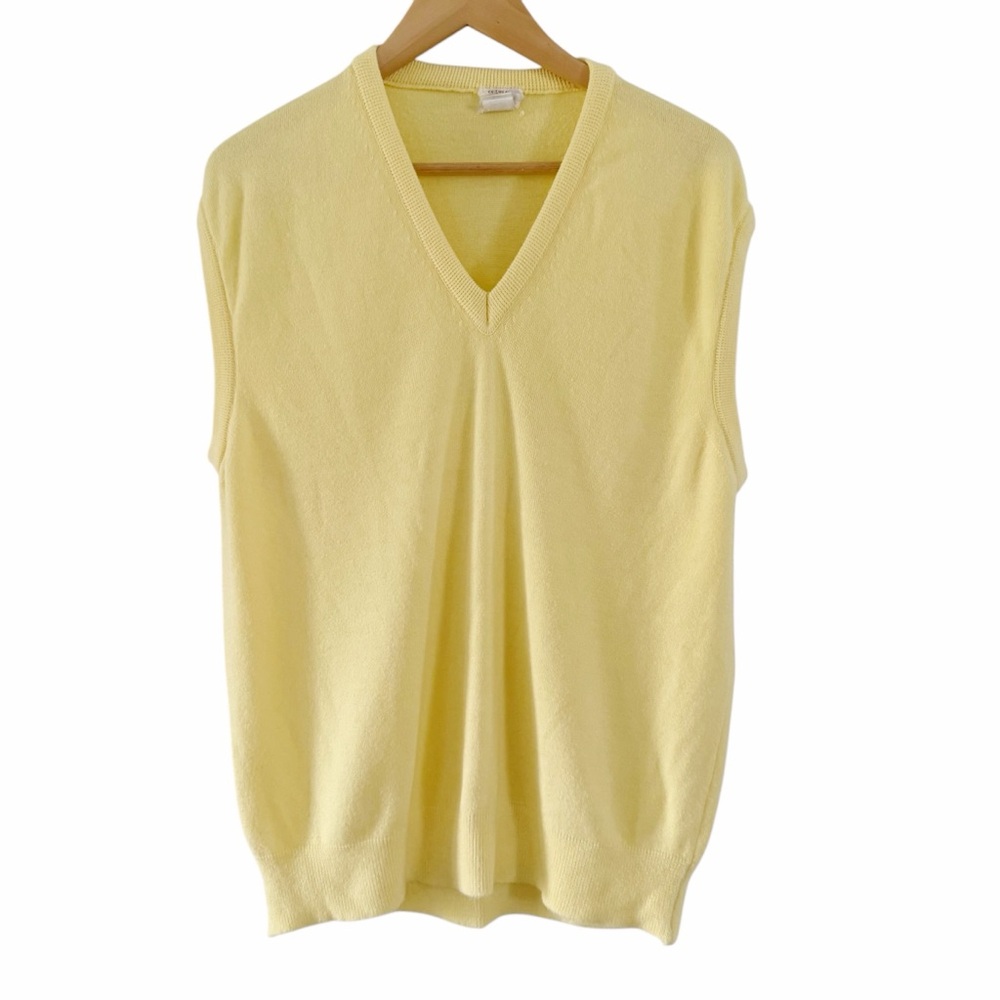 Knitwear by DiFini Sweater Vest Yellow V-Neck Grandpa Sweater Made in USA Large